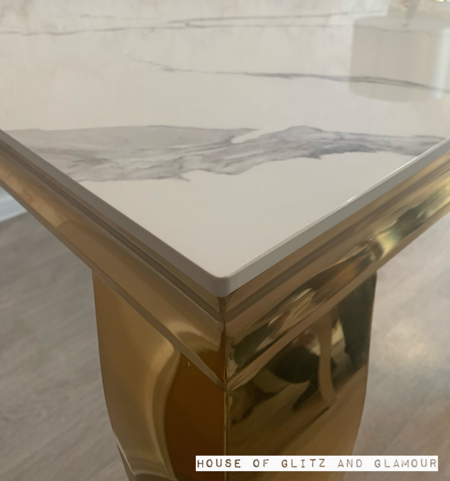 Louis Ice White And Grey Coffee With Gold Legs And Sintered Top 130cm x 70cm