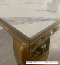 Load image into Gallery viewer, Louis Ice White And Grey Side Table With Gold Legs And Sintered Top 60cm x 60cm