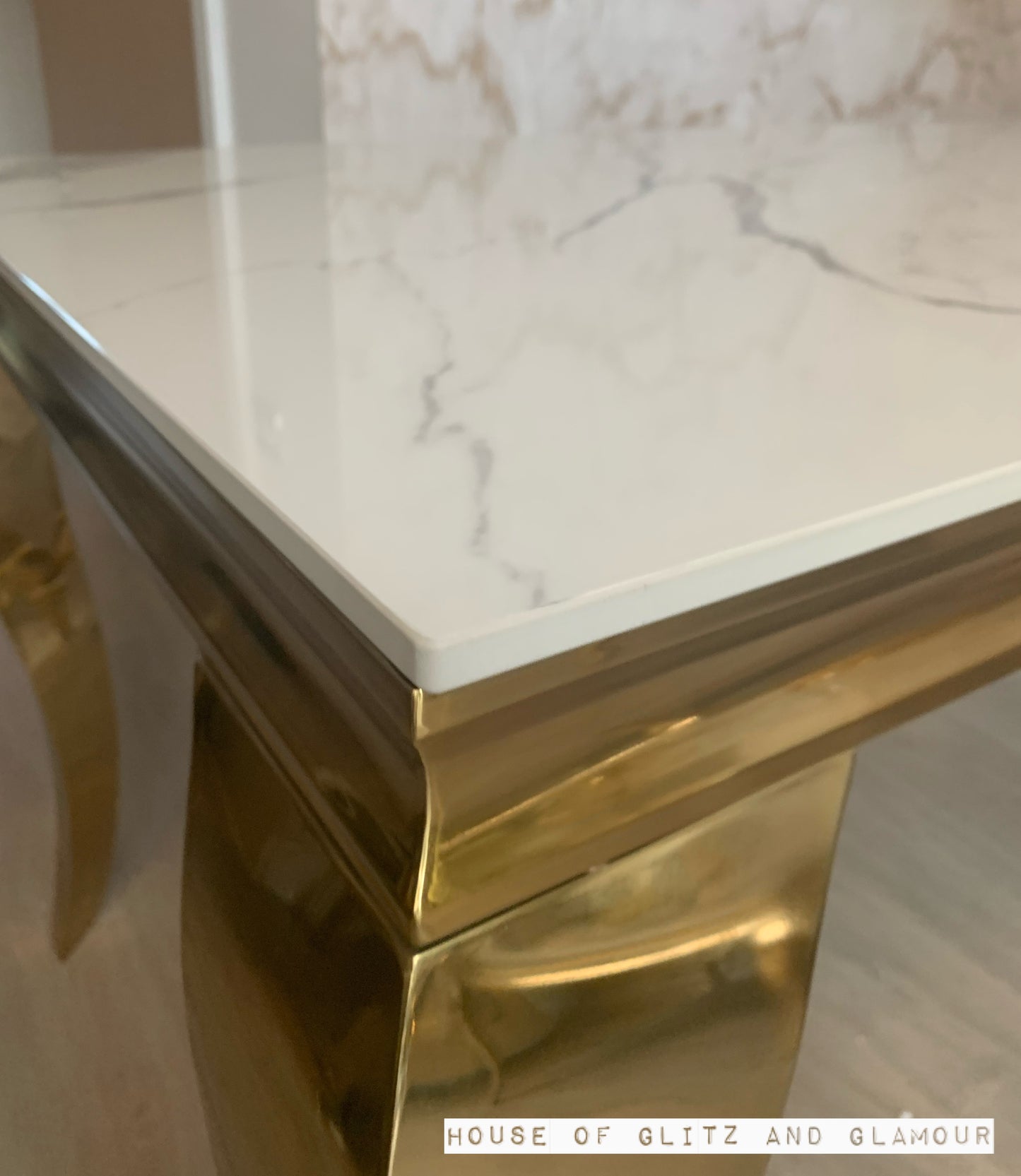 Louis Ice White And Grey Side Table With Gold Legs And Sintered Top 60cm x 60cm
