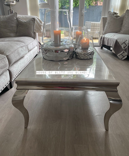 Louis White Marble & Stainless Steel Coffee Table 120cm x 60cm x 42cm