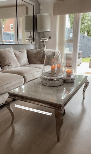 Louis Grey Marble & Stainless Steel Coffee Table 120cm x 60cm x 42cm