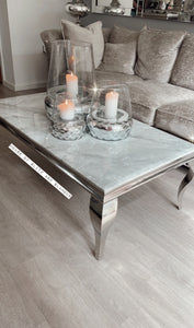 Louis Grey Marble & Stainless Steel Coffee Table 120cm x 60cm x 42cm