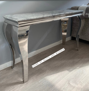 Louis Grey Marble & Stainless Steel Console Table 120cm x 40cm x 75cm