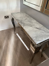 Load image into Gallery viewer, Louis Grey Marble &amp; Stainless Steel Console Table 120cm x 40cm x 75cm