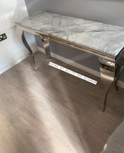 Load image into Gallery viewer, Louis Grey Marble &amp; Stainless Steel Console Table 120cm x 40cm x 75cm