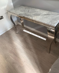 Louis Grey Marble & Stainless Steel Console Table 120cm x 40cm x 75cm