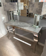Load image into Gallery viewer, Louis Grey Marble &amp; Stainless Steel Console Table 120cm x 40cm x 75cm