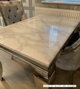 1.2m Louis White Marble & Stainless Steel Dining Table
