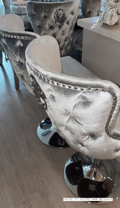 Valentina Silver Winged Tufted Lion Head Knocker Chrome Base Stool - SILVER