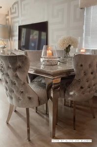 1.2m Louis Grey Marble & Stainless Steel Dining Table With 4 Dining Chairs