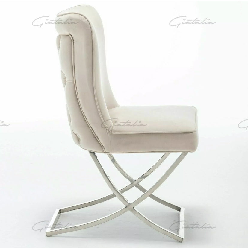 Coco X Leg Tufted Creme Dining Chairs