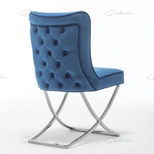 Coco X Leg Tufted Blue Dining Chairs