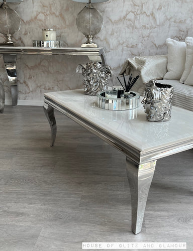 Louis Cream Marble & Chrome Coffee Table 120cm x 60cm x 42cm