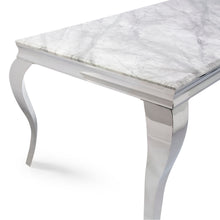 Load image into Gallery viewer, 1.2m Louis Grey Marble &amp; Stainless Steel Dining Table