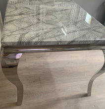 Load image into Gallery viewer, 1.2m Louis Grey Marble &amp; Stainless Steel Dining Table