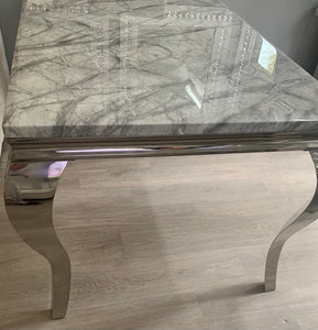 1.2m Louis Grey Marble & Stainless Steel Dining Table With 4 Dining Chairs