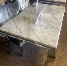 Load image into Gallery viewer, 1.5m Louis Grey Marble &amp; Stainless Steel Dining Table