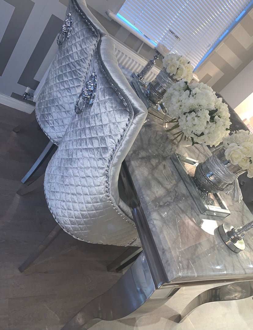 1.5m Louis Grey Marble & Stainless Steel Dining Table