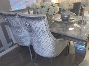 1.5m Louis Grey Marble & Stainless Steel Dining Table