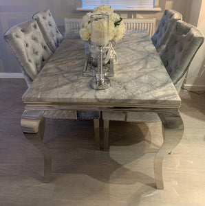 1.5m Louis Grey Marble & Stainless Steel Dining Table