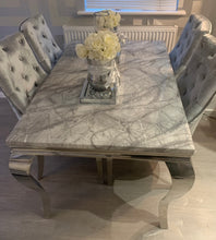 Load image into Gallery viewer, 1.5m Louis Grey Marble &amp; Stainless Steel Dining Table