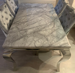 1.5m Louis Grey Marble & Stainless Steel Dining Table