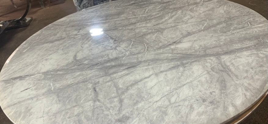 1.3m Louis Round Grey Marble & Stainless Steel Dining Table