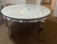 Load image into Gallery viewer, 1.3m Louis Round White Marble &amp; Stainless Steel Dining Table