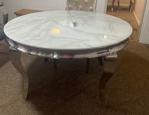 1.3m Louis Round White Marble & Stainless Steel Dining Table