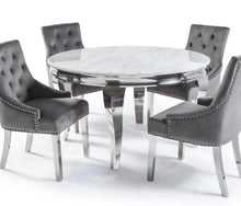 Load image into Gallery viewer, 1.3m Louis Round White Marble &amp; Stainless Steel Dining Table