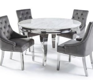 1.3m Louis Round White Marble & Stainless Steel Dining Table