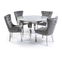 Load image into Gallery viewer, 1.3m Louis Round Grey Marble &amp; Stainless Steel Dining Table