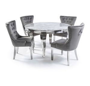 1.3m Louis Round Grey Marble & Stainless Steel Dining Table
