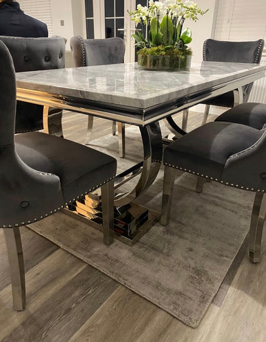 1.8m Arianna Grey Marble & Stainless Steel Circular Base Dining Table