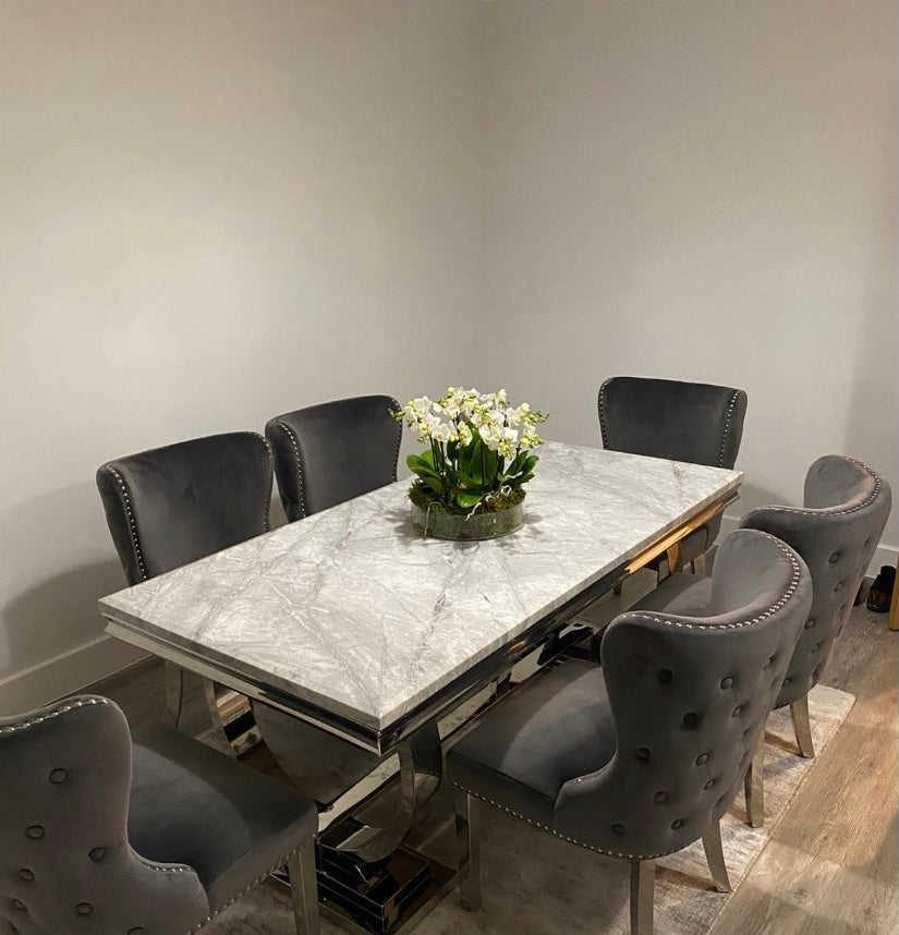 1.8m Arianna Grey Marble & Stainless Steel Circular Base Dining Table