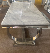 Load image into Gallery viewer, 1.5m Arianna Grey Marble &amp; Stainless Steel Circular Base Dining Table