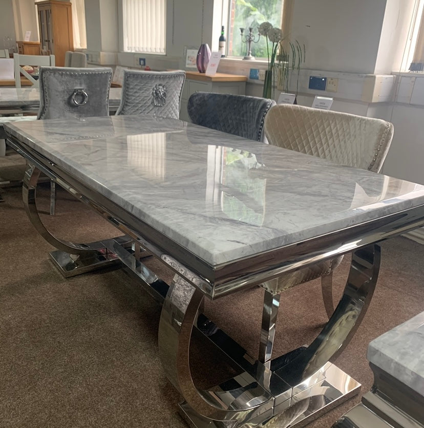 1.8m Arianna Grey Marble & Stainless Steel Circular Base Dining Table