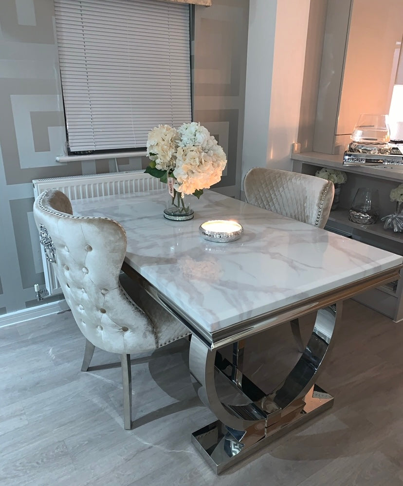 1.5m Arianna White  Marble & Stainless Steel Circular Base  Dining Table