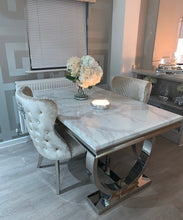 Load image into Gallery viewer, Valentina Mink Champagne Crushed Velvet Lion Knocker Winged Back Quilted Dining Chair