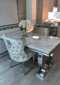 1.5m Arianna White  Marble & Stainless Steel Circular Base  Dining Table