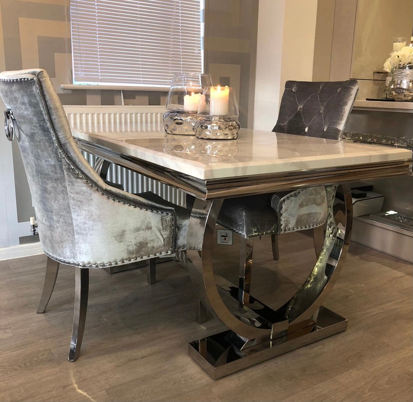 Arianna cream marble dining table set discount