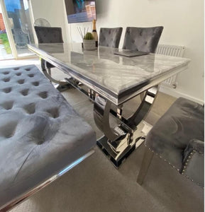 1.8m Arianna Grey Marble & Stainless Steel Circular Base Dining Table