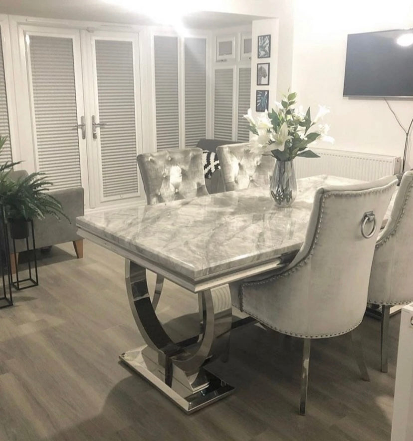 1.8m Arianna Grey Marble & Stainless Steel Circular Base Dining Table