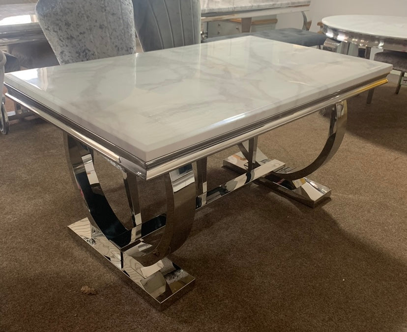 1.8m Arianna White Marble & Stainless Steel Circular Base Dining Table