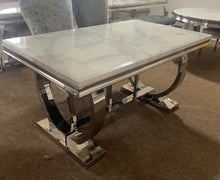Load image into Gallery viewer, 1.8m Arianna White Marble &amp; Stainless Steel Circular Base Dining Table