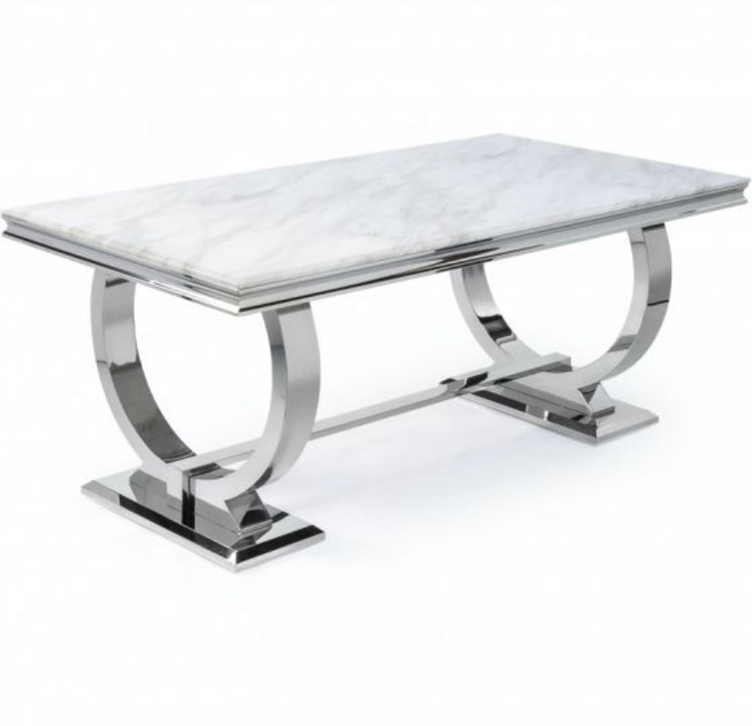 1.8m Arianna White Marble & Stainless Steel Circular Base Dining Table