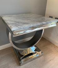 Load image into Gallery viewer, Arianna Grey Marble &amp; Stainless Steel Circular Lamp / Side Table 50cm x 50cm