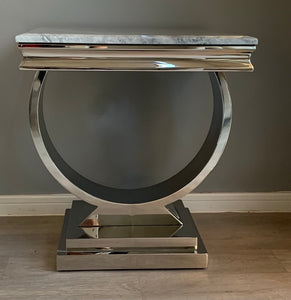 Arianna Grey Marble & Stainless Steel Circular Lamp / Side Table 50cm x 50cm