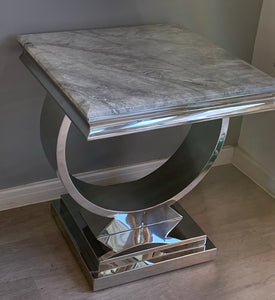 Arianna Grey Marble & Stainless Steel Circular Lamp / Side Table 50cm x 50cm