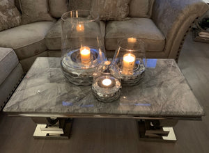 Arianna Grey Marble & Stainless Steel Circular Base Coffee Table 120cm x 60cm x 42cm